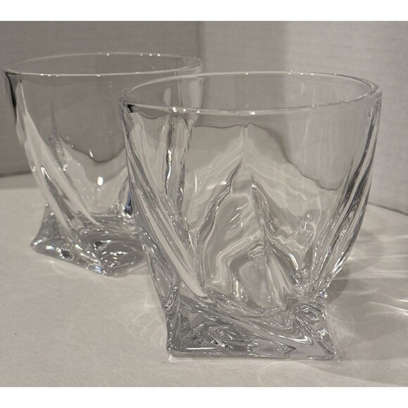 Set of 2 Mikasa Crystal "Motion" Twist Base Double Old Fashioned Glasses 3 3/4" - Picture 3 of 6